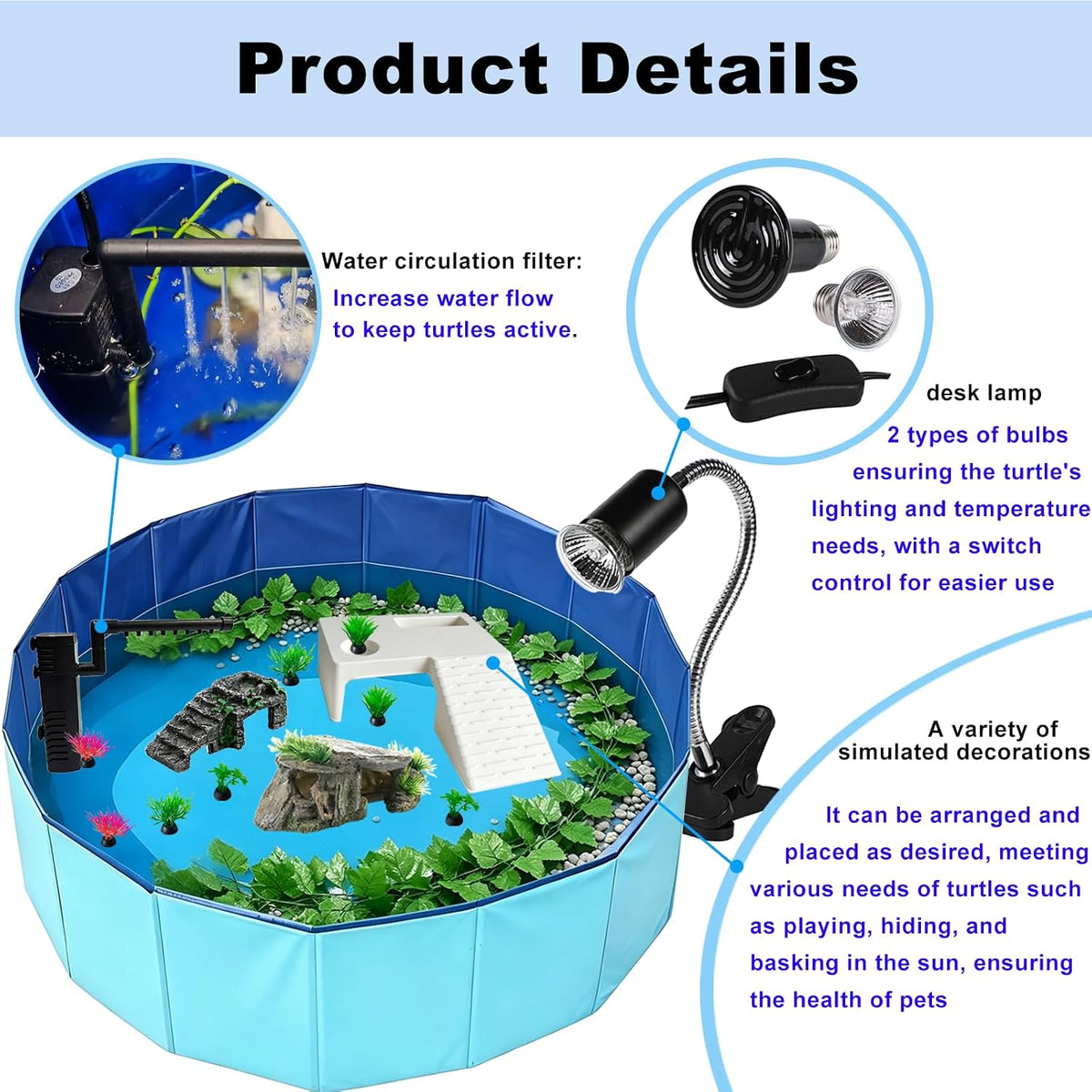 22.8 inch Large Size Turtle Tank Habitat Kit with Basking Platform, for Turtles, Crayfish, Crab, Aquatic Tortoise Enclosure Starter Aquarium, Pet Turtle Reptile Habitat
