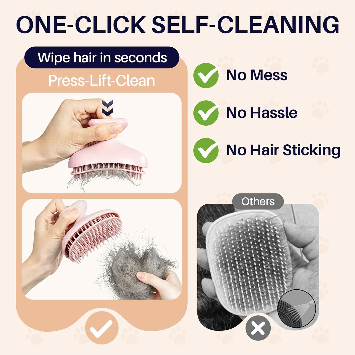 Dog Bath Brush for Grooming & Shedding, Self-Cleaning Pet Scrubber, Pink