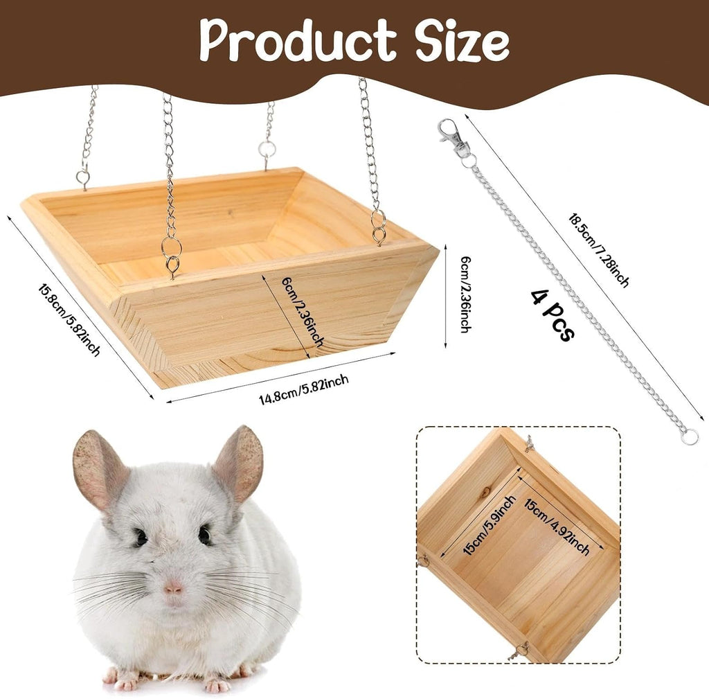 Large Wooden Hanging Bed with Plush Mat, Hammock for Chinchilla Rat Guinea