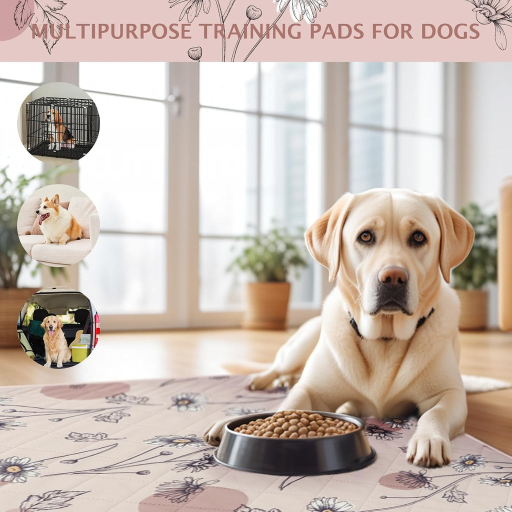 IEUUMLER Washable Pee Pads for Dogs, 2 Pack Non-Slip & Waterproof Pack Whelping Pad, Reusable Washable Puppy Potty Training Pad with Fast Absorbent for Playpen EU007 (Pink Daisy, 36"X24"-2pcs)