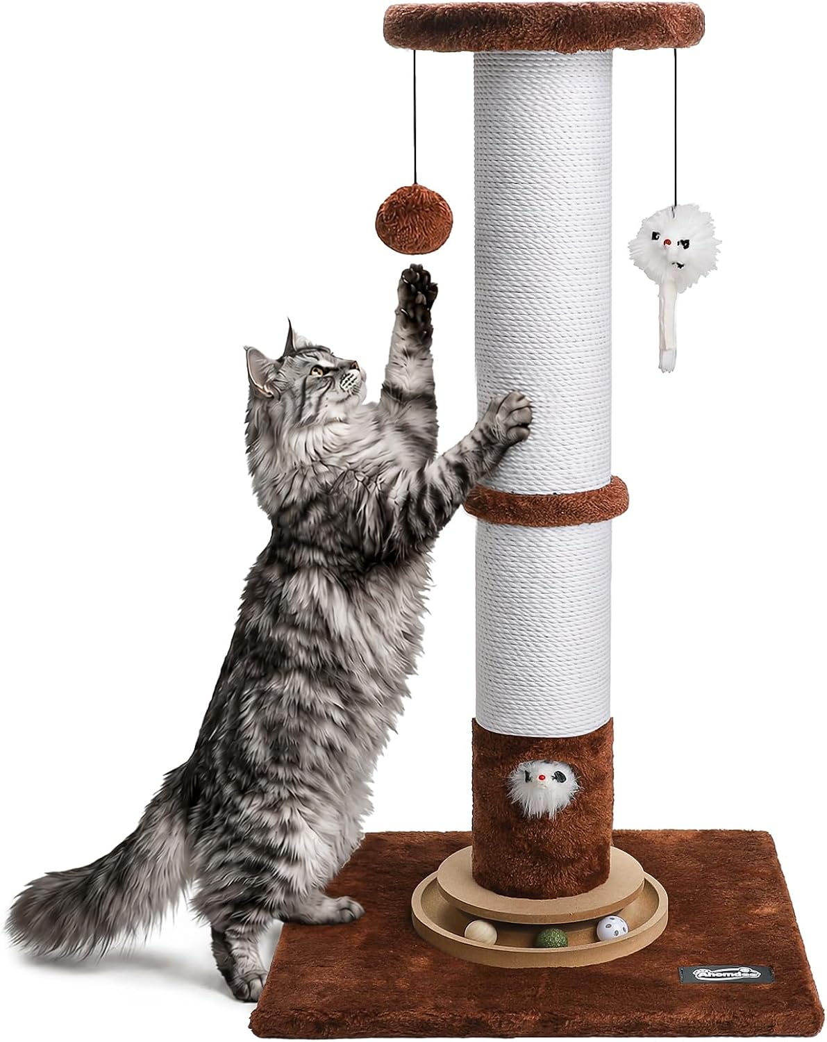 35-Inch Tall Cat Scratching Post, Stable Base for Large Cats, Beige