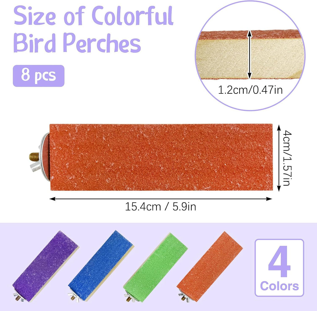 Hamiledy Colorful Bird Perches Wooden Paw Grinding Board Parakeets Stand Platform Bird Chewing Toys Cage Accessories for Budgies Cockatiels Conure Lovebirds Parrots Hamsters(8 Pcs)