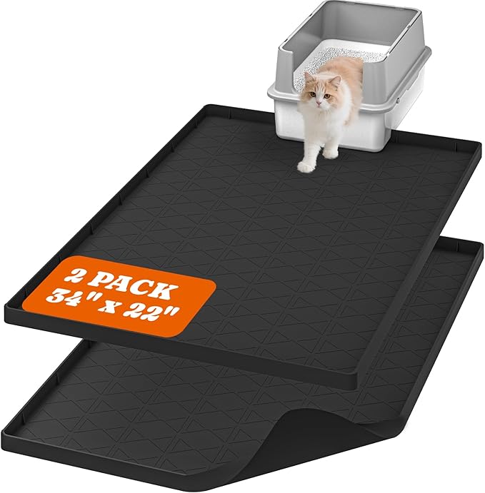Cat Litter Mat, Large 34" x 22" Litter Box Mat, 2 Packs Cat Litter Box Mat by Pawtners
