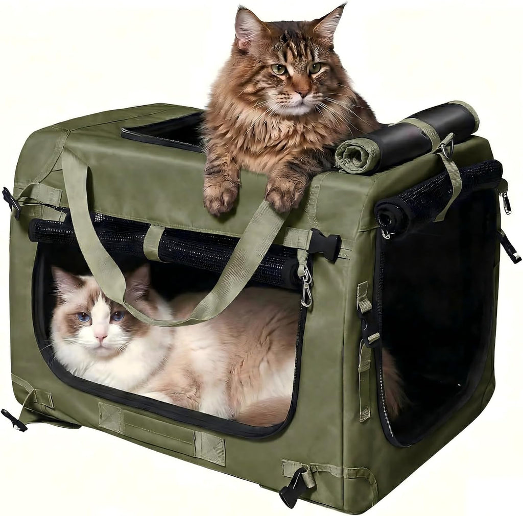 Extra Large Cat Carrier for 2 Cats with Foldable Frame