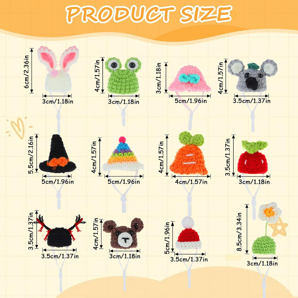 12Pcs Mini Knitted Hats for Hamster Small Animals with Adjustable Strap