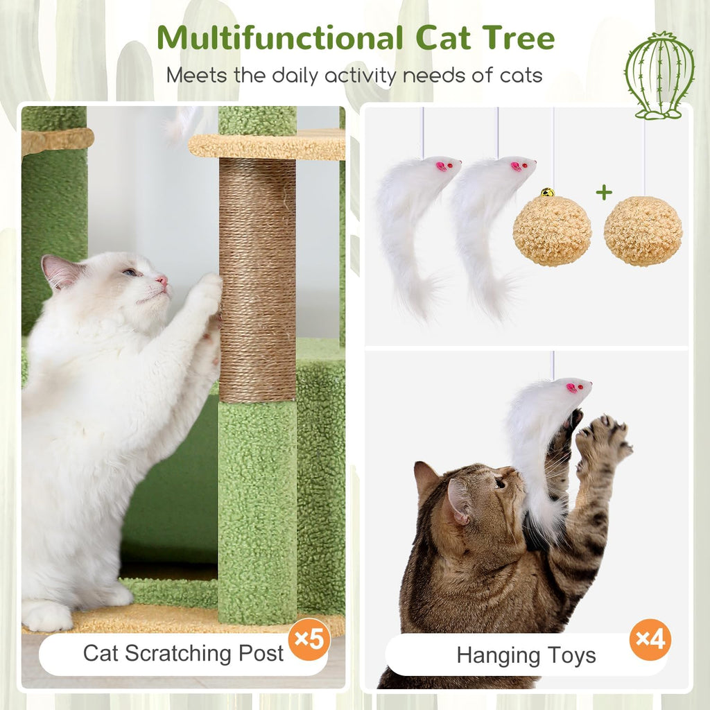Globlazer Cactus Large Cat Tree, 80 inch Tall Climbing Tower, F80F, Green