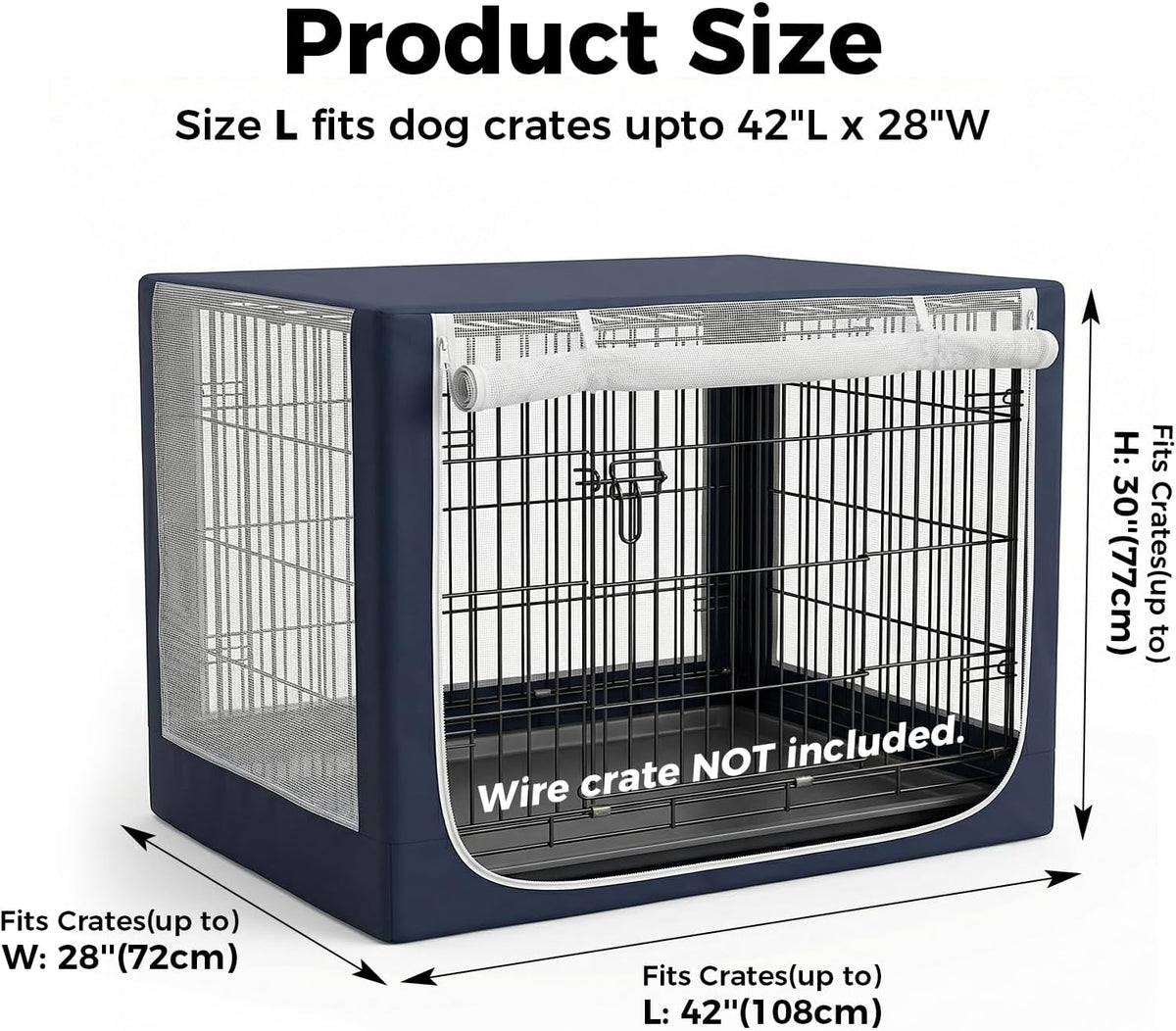 Dog Crate Cover, Breathable Mesh Mosquito Net, Elastic Bottom & Front Zipper, Fits 42inches Crates, Perfect for Dog Crates & Pet Kennels（Only Cover）
