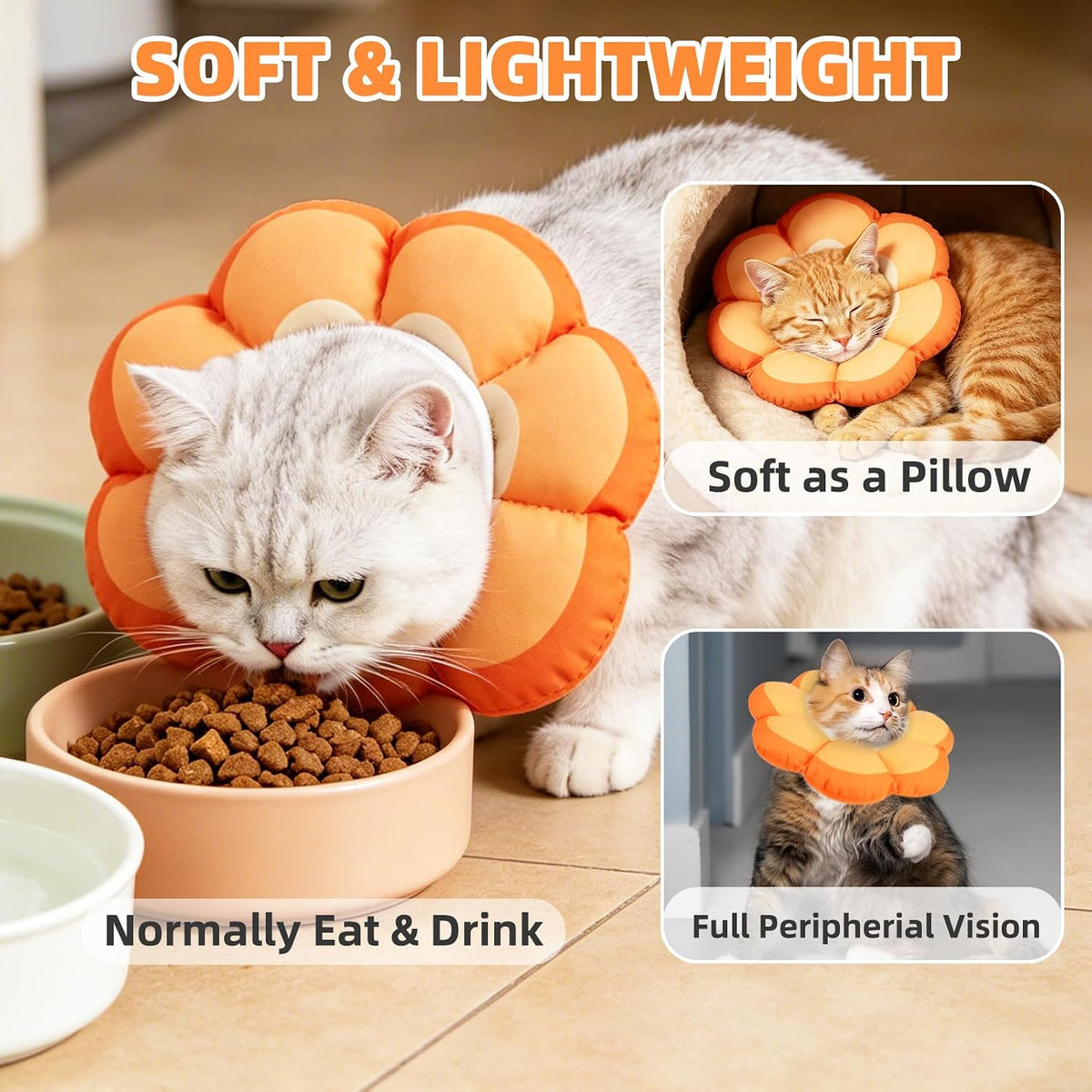 PUPTECK Cat Cone Collar, Soft Kitten Recovery Collar, Lightweight Anti-Bite Lick Elizabethan e Collar for Cats Puppy After Surgery, Orange M