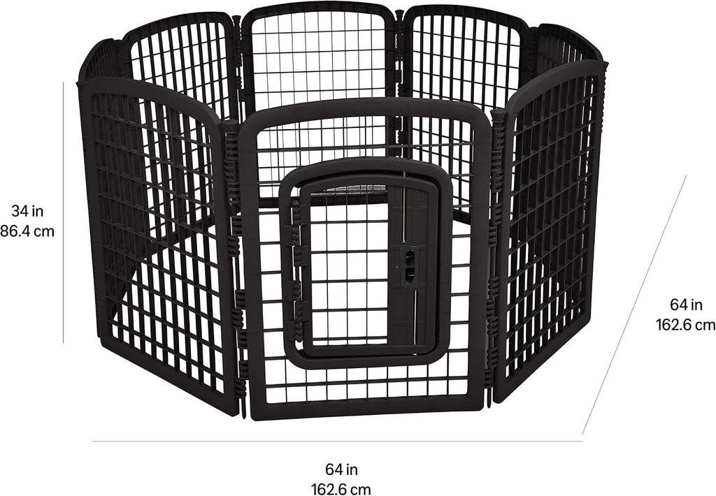 Amazon Basics 8-Panel Octagonal Plastic Dog Playpen, Portable Indoor/Outdoor Pet Fence with Gate, Exercise Pen for Puppies and Small Animals, 34 inches, Black