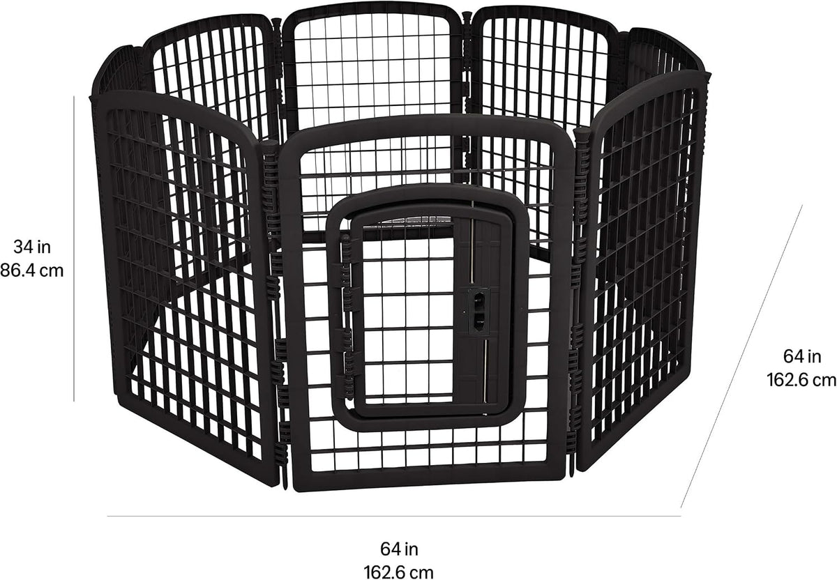 Amazon Basics 8-Panel Octagonal Plastic Dog Playpen, Portable Indoor/Outdoor Pet Fence with Gate, Exercise Pen for Puppies and Small Animals, 34 inches, Black
