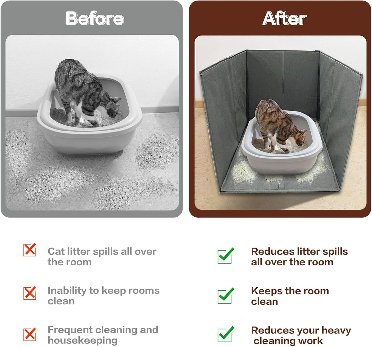 Cat Litter Box Enclosure Splash Guard Large Foldable Removable Mat, Tall for Litter Contained High Side Out Litter Box Keeping Litter Off Floor Easy Clean (26.4 * 21.3 * 16.5 inch)