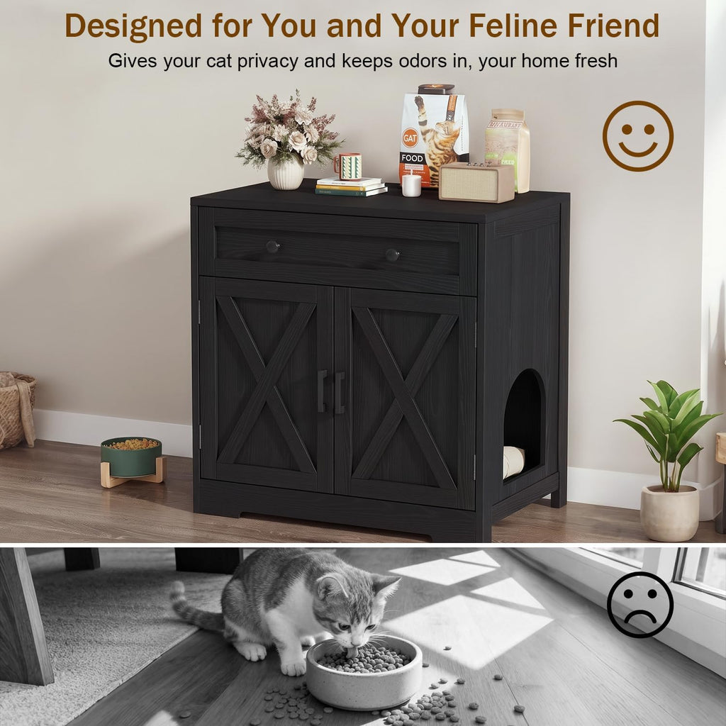 knoworld Cat Litter Box Enclosure with Storage Drawers,Black