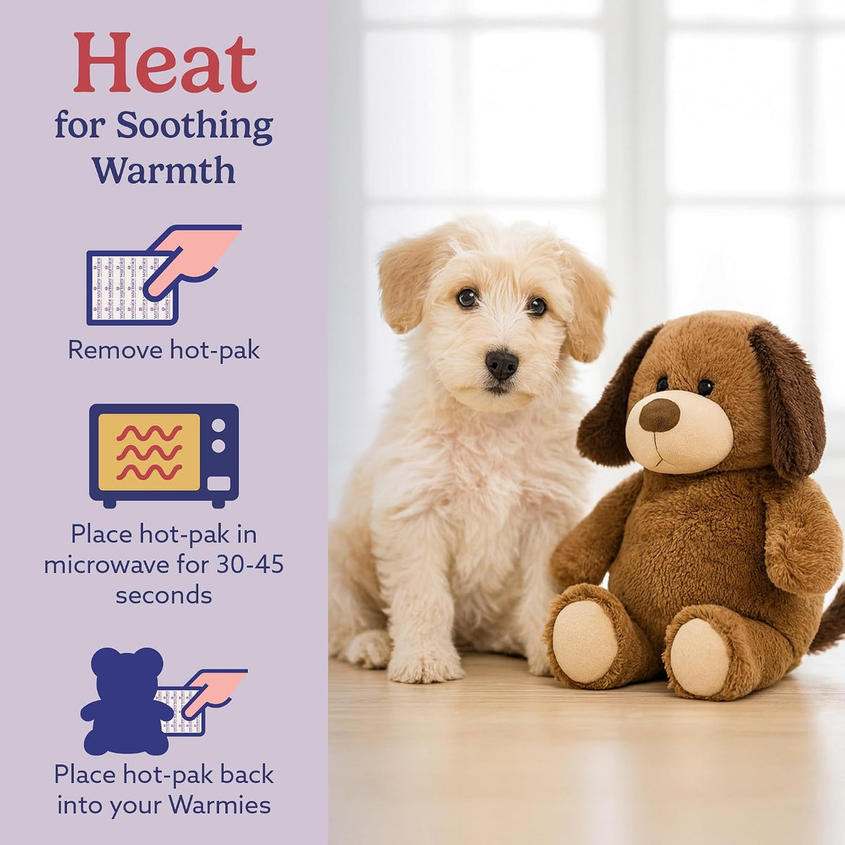 warmies Plush Toy Stuffed Animal for Dogs & Cats, Brown Dog - Weighted & Microwavable Calming Comfort Toy for Puppy Crate Training, Senior Dog - Dogs & Puppies