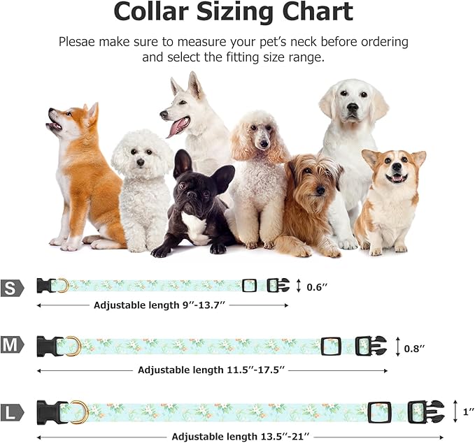 Cotton Handmade Dog Collar Cute and Distinctive Patterns Light Green Flower - Image 3