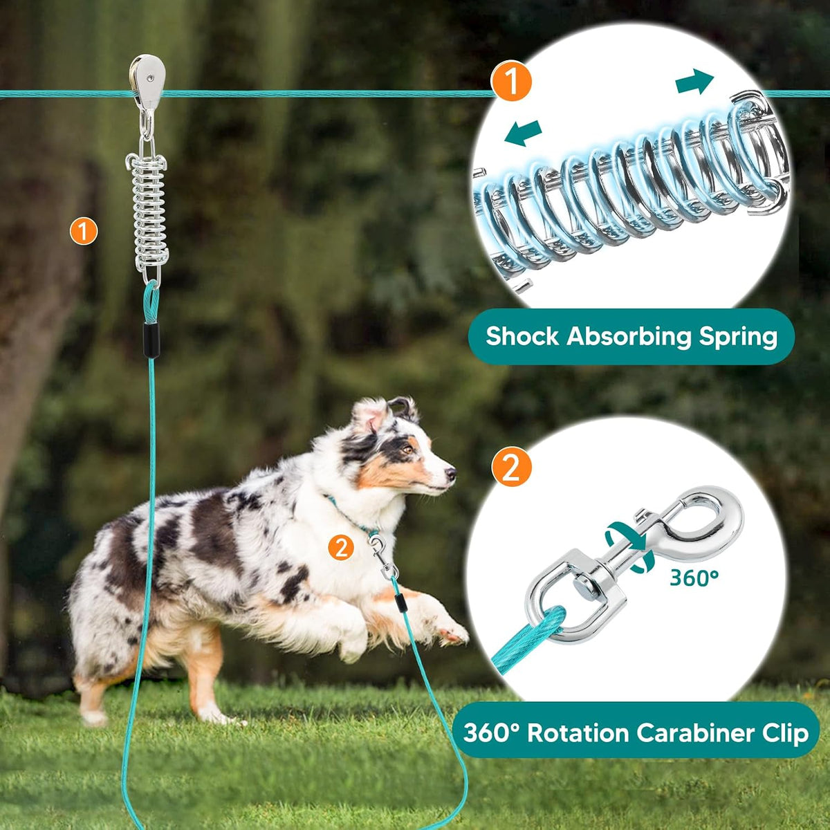 Dog Runner for Yard, Outdoor Dog Run, 50FT+10FT, Blue
