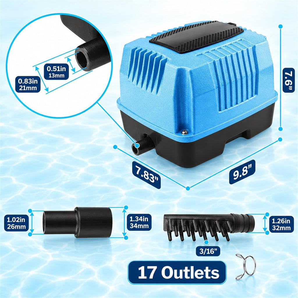 AquaMiracle Linear Air Pump AP-40/AP-60/AP-80/AP-160 for Pond Aeration, Septic, Hydroponic, 635/950/1350/2550GPH, Pond, Waste Treatment, Aquarium, Fish Farm, Seafood Restaurant