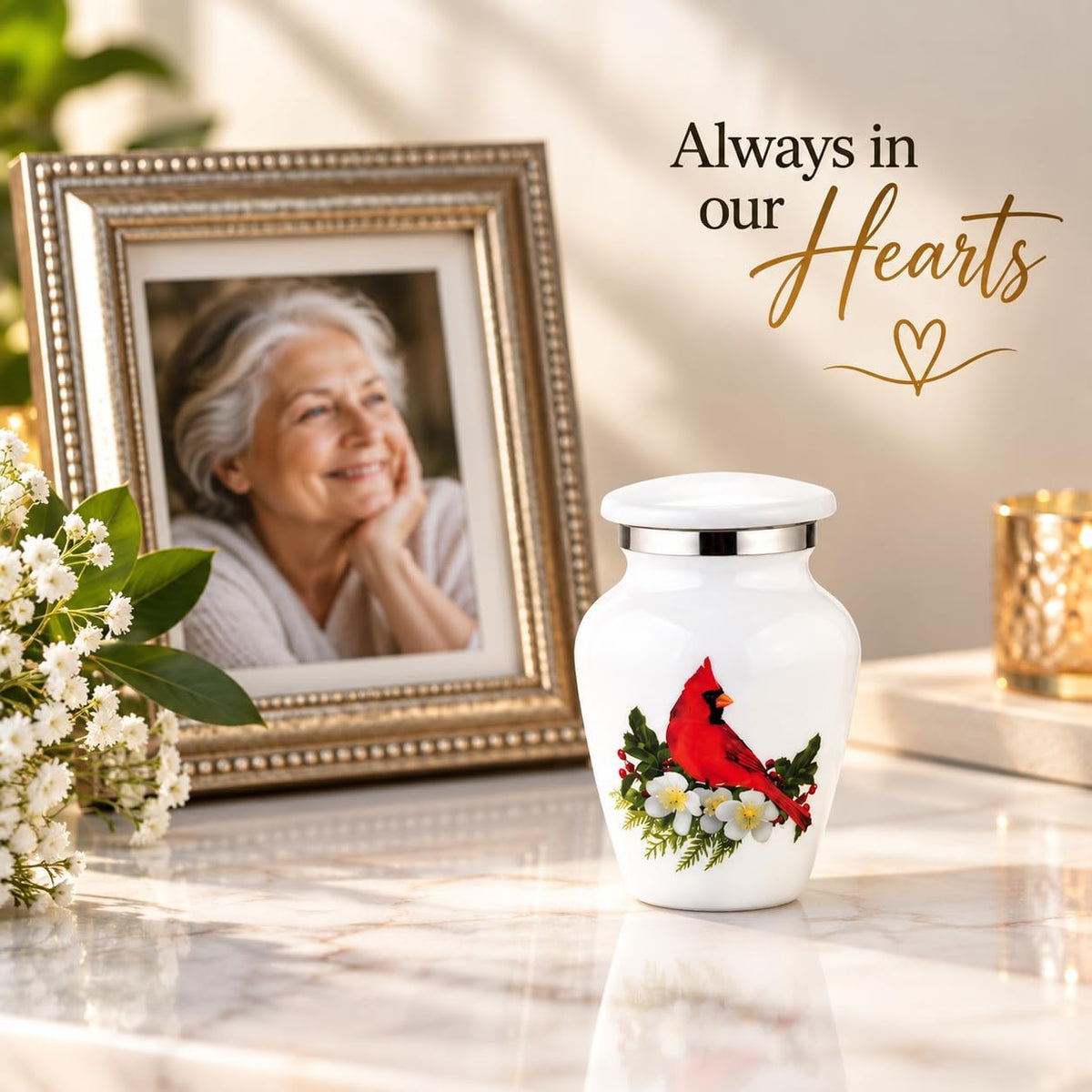 BOLD & DIVINE Small Beautiful Red Cardinal Keepsake Urns |for Human Ashes | Mini Urns Qty 1 with Velvet Bag & Funnel