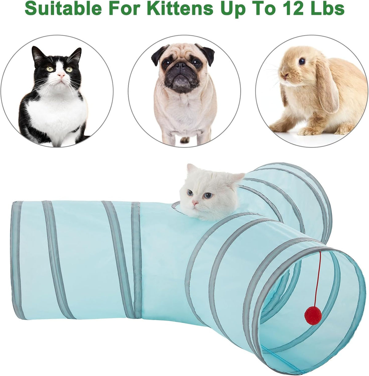 Cat Tunnels for Indoor Cats 3 Way Play Toy Kitty Tunnel Peek Hole Toy with Ball for Cat Tube Fun for Rabbits Kittens and Dogs