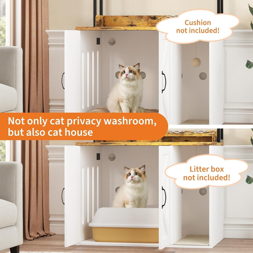 55" H Large Cat Litter Box Enclosure Cabinet with Storage Shelves