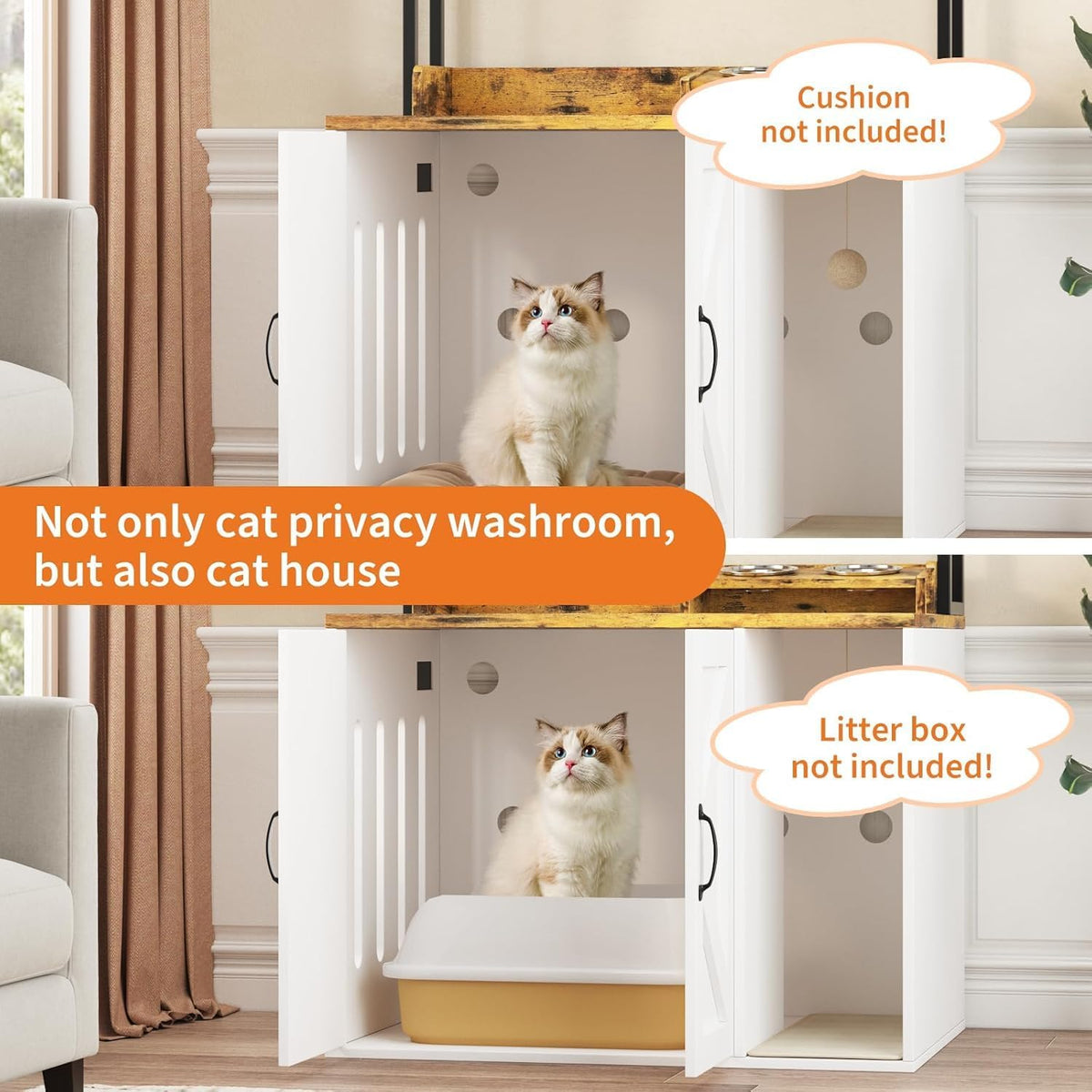 55" H Large Cat Litter Box Enclosure Cabinet with Storage Shelves