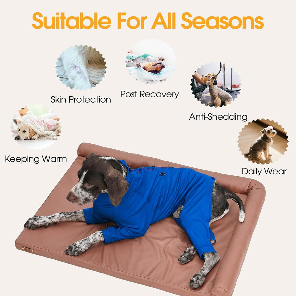 Recovery Suit for Large Dogs, Adjustable Dog Onesie, Blue, 2XL