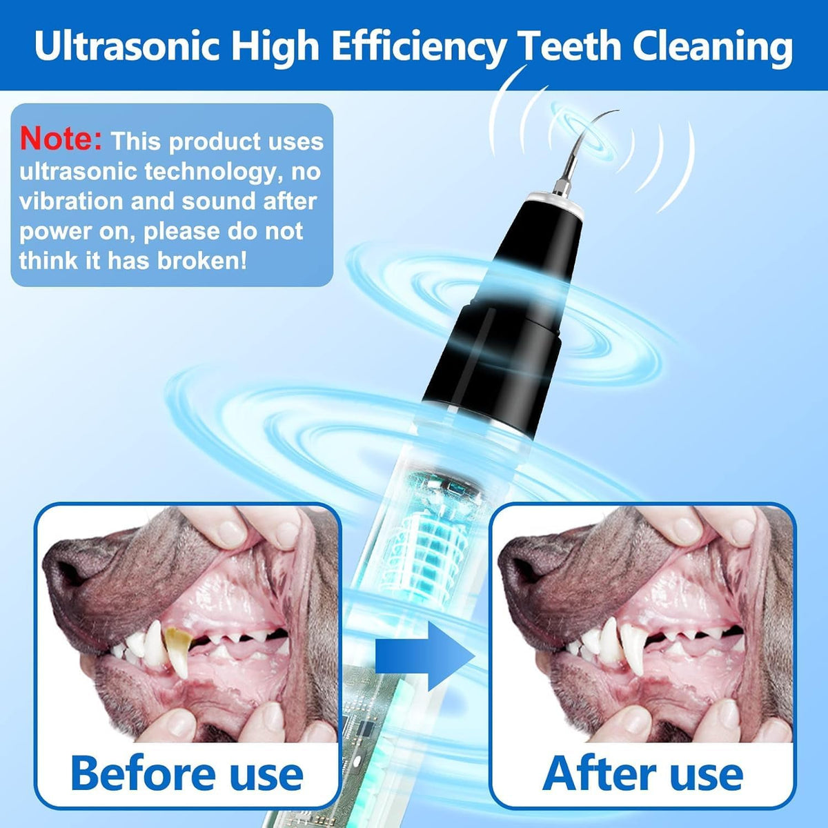 Ni-SHEN Plaque Remover for Teeth - Pet Ultrasonic Cleaner - Teeth Cleaning Kit for Tartar and Stains - Suitable for Dogs and Cats (Black)