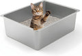Kirecoo Large High Sided Stainless Steel Cat Litter Box, Non-Stick