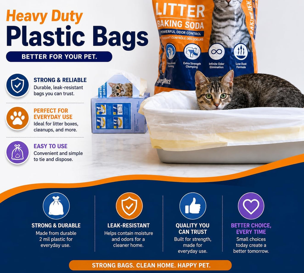 Cat Litter Box Liners Drawstring XL (30 Bags) 39" x 17" Super Jumbo Scratch Resistant Extra Heavy 2 Mil Disposable Litter Box Liner Cat Litter Tray Bags (30 Count)