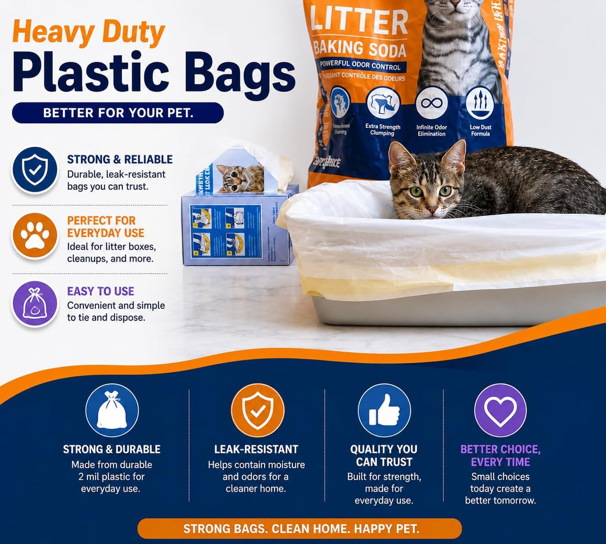 Cat Litter Box Liners Drawstring XL (30 Bags) 39" x 17" Super Jumbo Scratch Resistant Extra Heavy 2 Mil Disposable Litter Box Liner Cat Litter Tray Bags (30 Count)