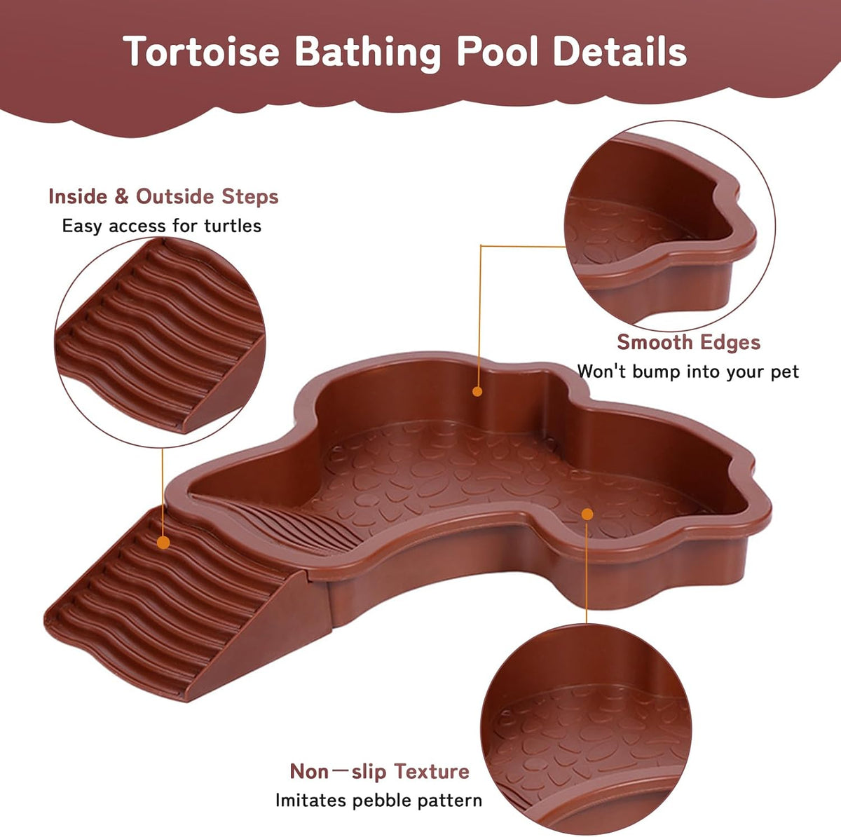 Small Water Dish Plastic Reptile Bathing Pool， Thickened Non-Slip Feeding Tortoise Food Water Bowls with Removable Ramp，Tortoise Habitat Accessories for Turtle Lizard Gecko Snake Bearded Dragons