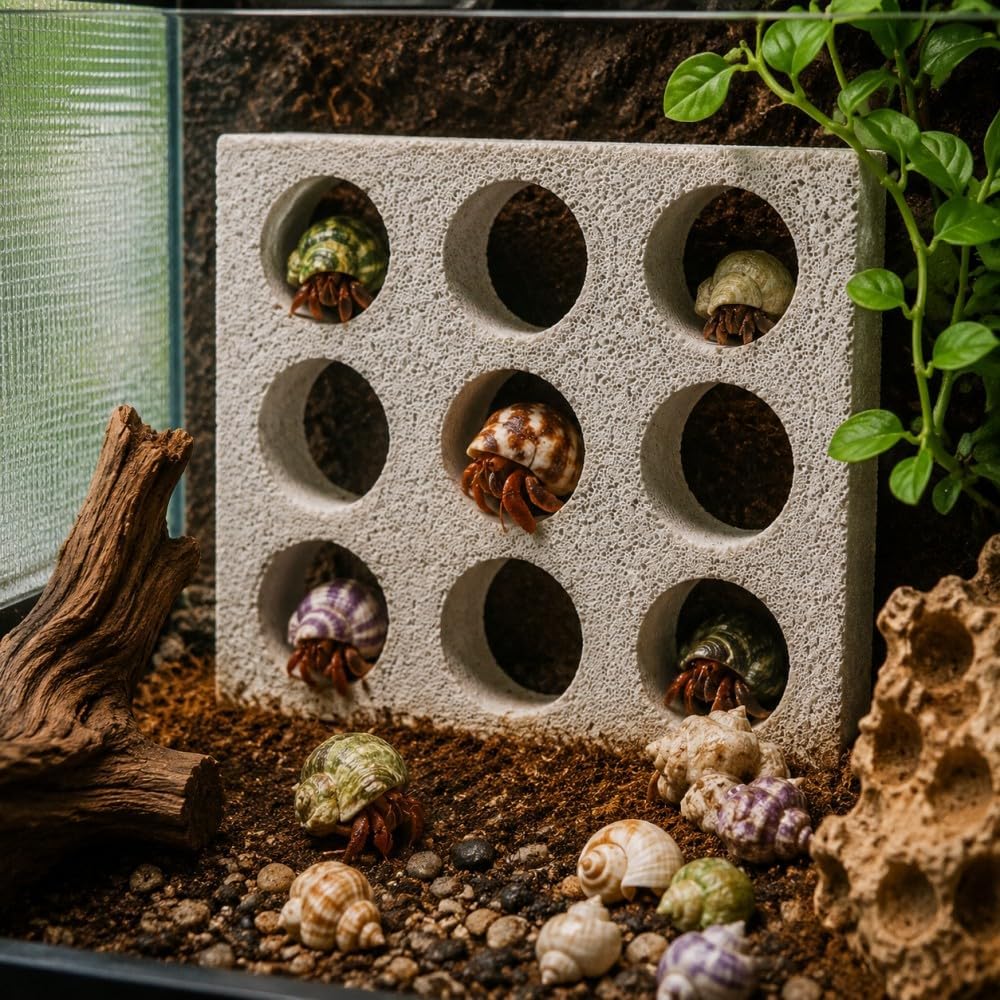 Hermit Crab Climbing Wall, Hermit Crab Tank Accessories with Honeycomb Hideout Shelter, Vertical Climbing Toy Habitat Decor with Multiple Holes for Pet Hermit Crabs