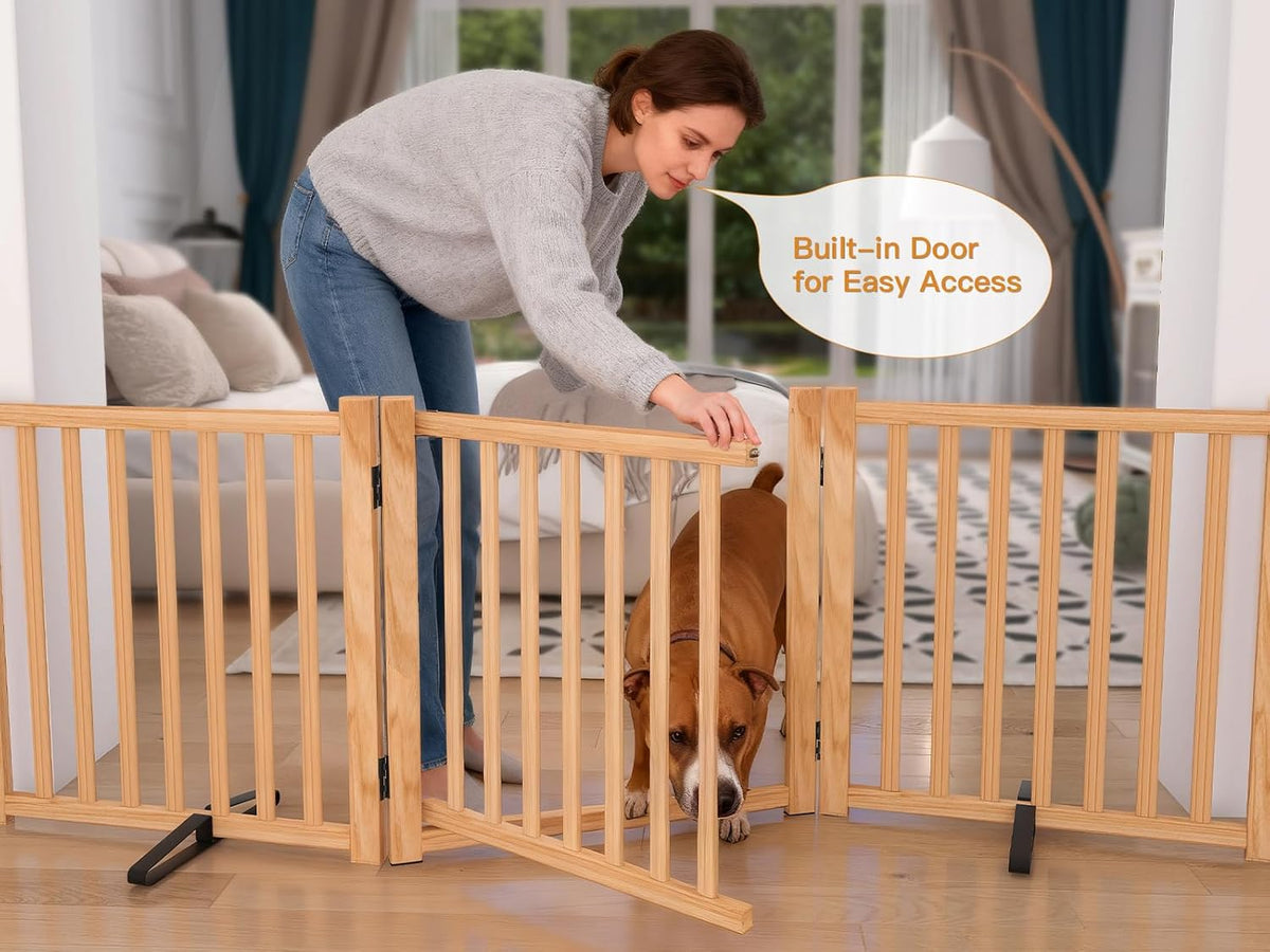 YOCAN Wooden Freestanding Dog Gate with Door - 6 Panel H:23"