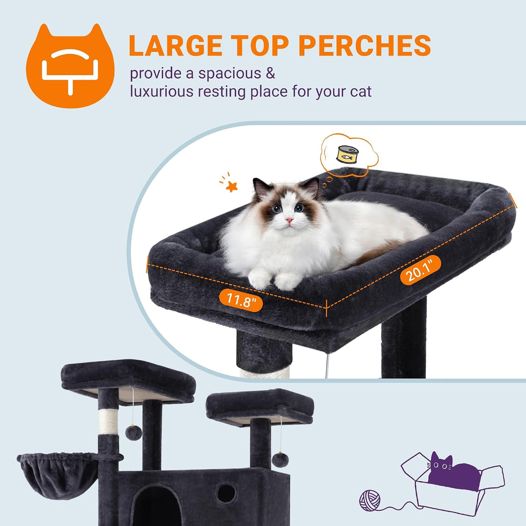 Allewie 81 Inches Tall Cat Tree/Multi-Level Large Climbing Tree House and Towers for Big Feline/Condo and Hammock/Scratching Post/Wide Base/Dark Grey