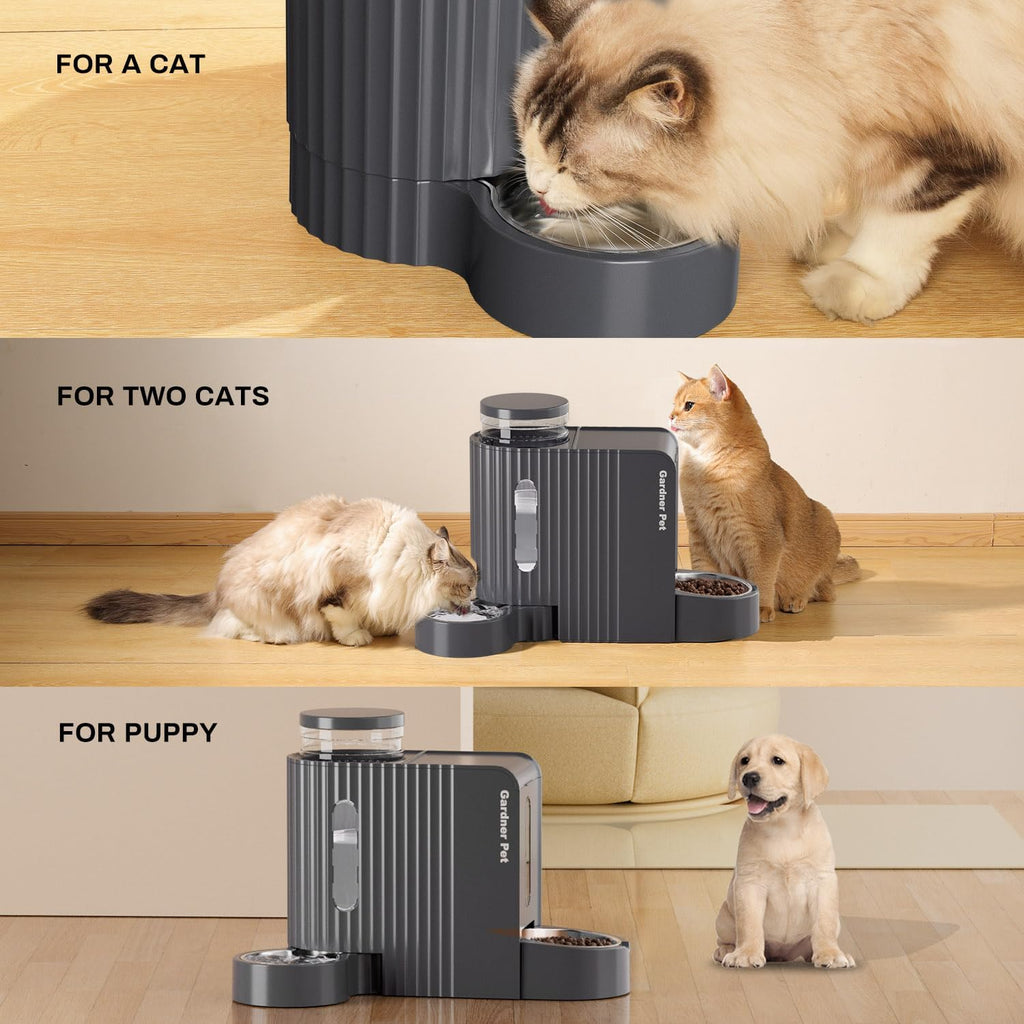 Gravity Automatic Cat Feeder, Water & Food Dispenser Set, Stainless Bowls