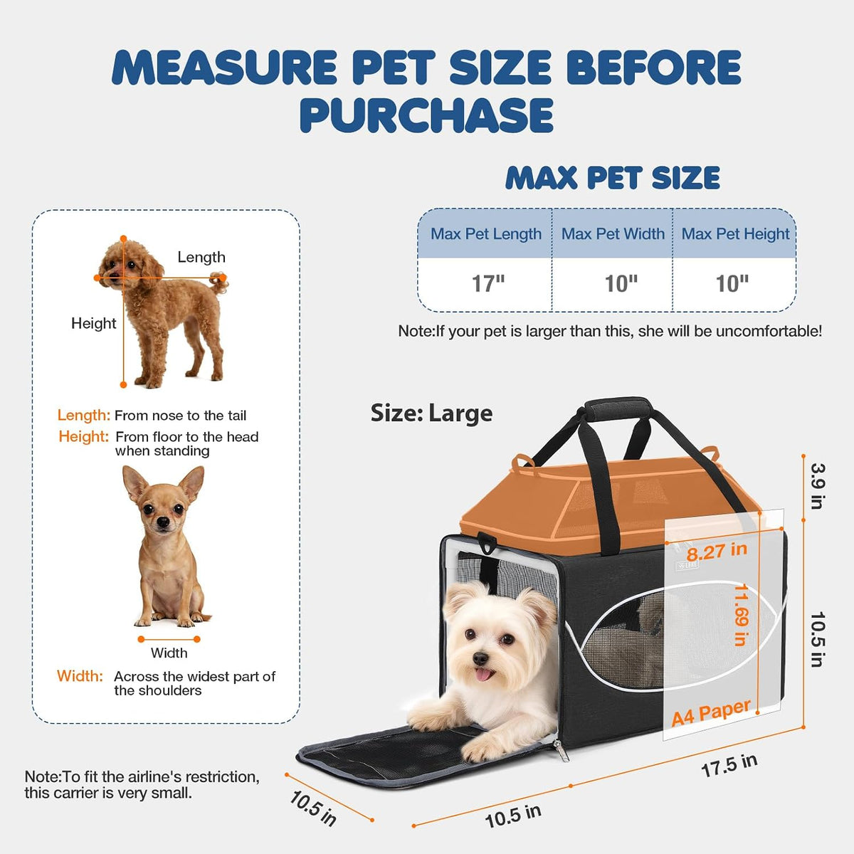 Lekereise Top-Expandable Pet Carrier 18x11x11 Inch Airline Approved Travel