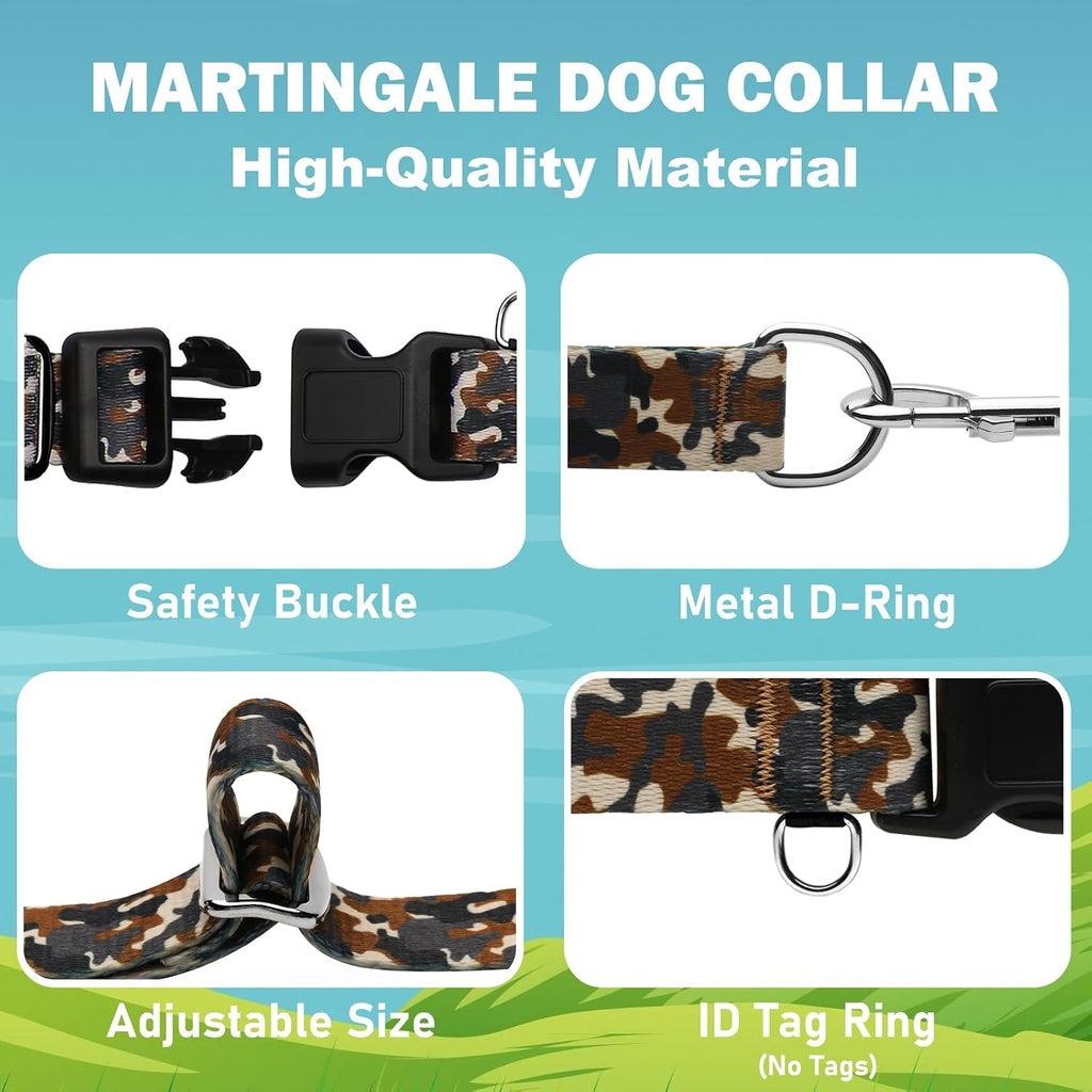Martingale Collar for Dogs with Buckle No Pull Adjustable Nylon Limited Slip Training Dog Collars (Camouflage, Large)