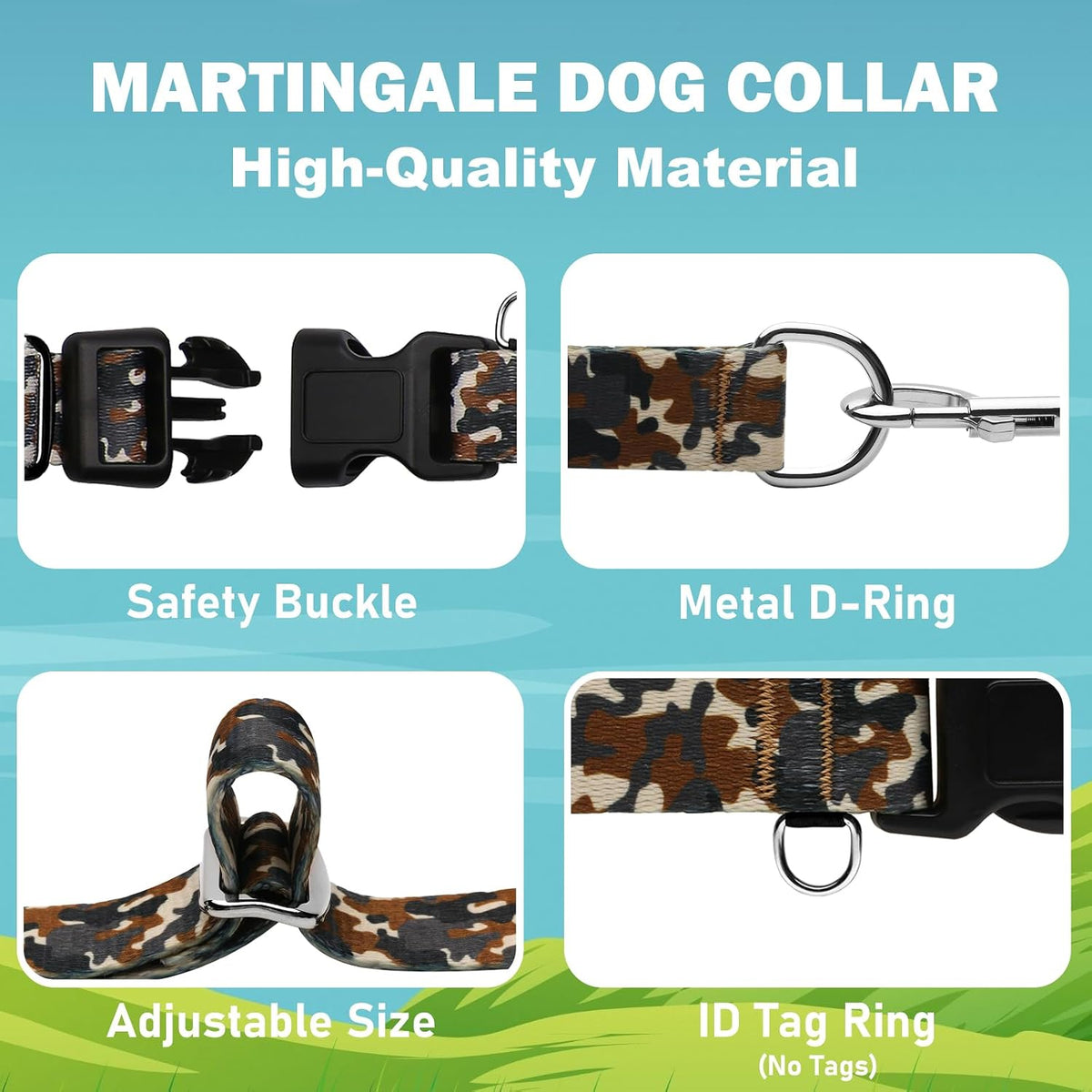 Martingale Collar for Dogs with Buckle No Pull Adjustable Nylon Limited Slip Training Dog Collars (Camouflage, Large)