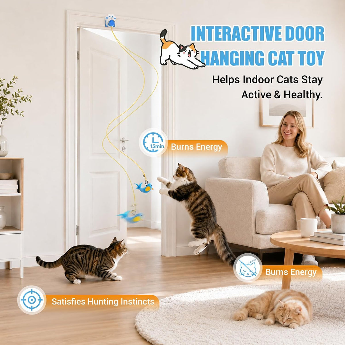 Interactive Cat Toy for Indoor Cats, Rechargeable Door Hanging Cat Toy