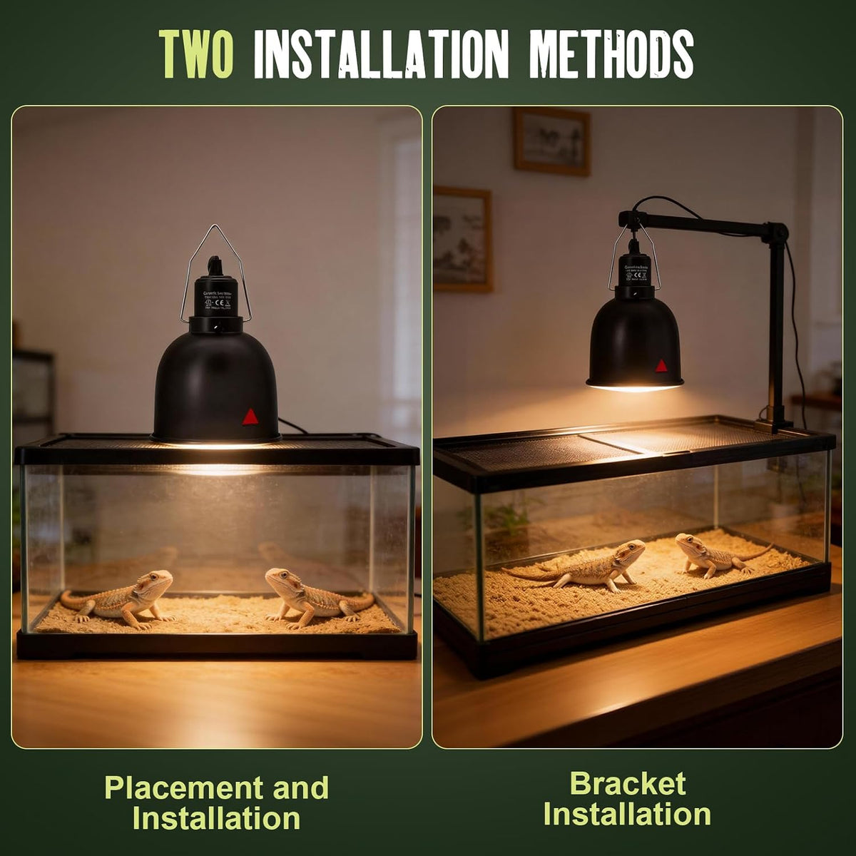 2-Pack Reptile Light Fixture 5.5in Deep Dome Reptile Lamp Fixture Heat Lamp Fixture for Heat/UVA/UVB Bulb Basking Lamp Max 160W for Reptile Habitat