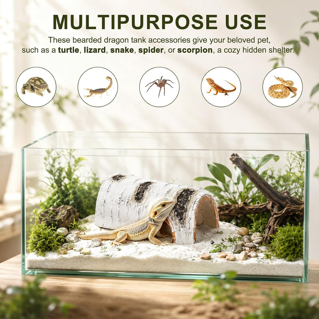 M METERXITY 2-Pack Reptile Hide Basking Platform, Medium Birch Tree Hollow
