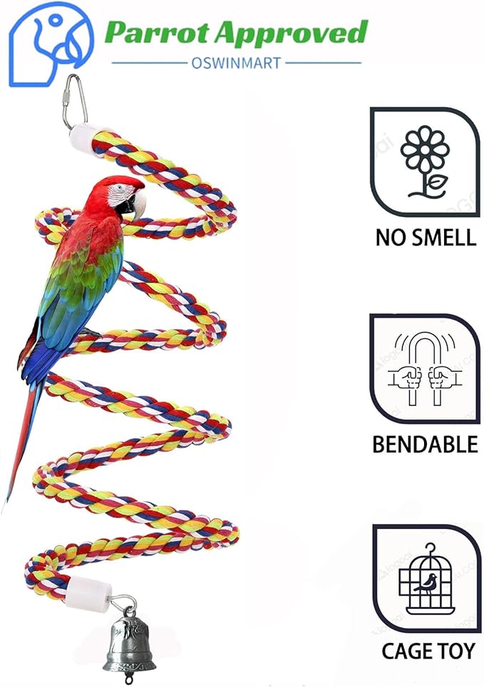 2Pcs 43'' Bird Rope Perches Birdcage Swing Toys 100% Cotton Natural Bird Perch - Image 2