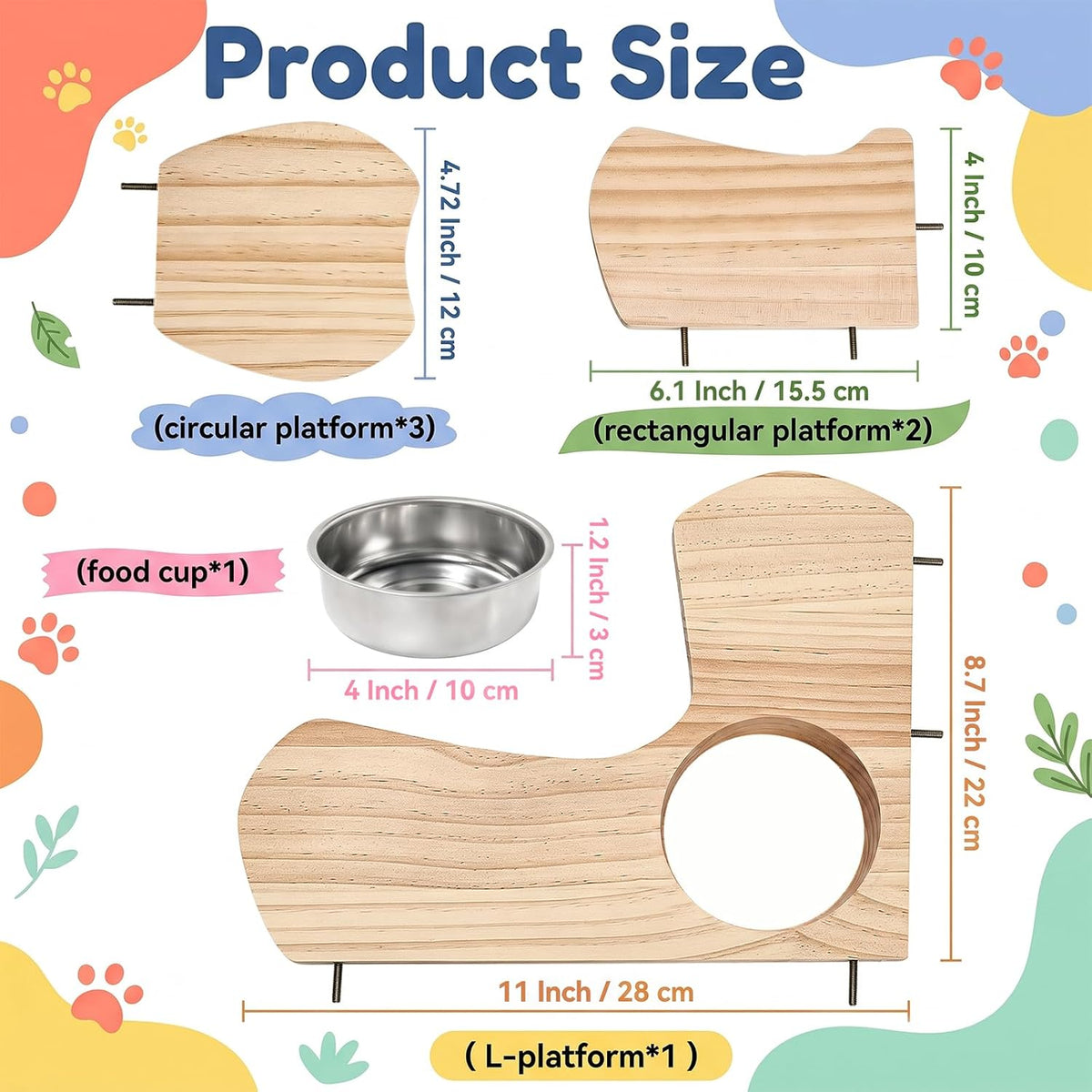 Hacaroa 7 Pcs Chinchilla Cage Accessories, Hamster Ledges with Food Bowl