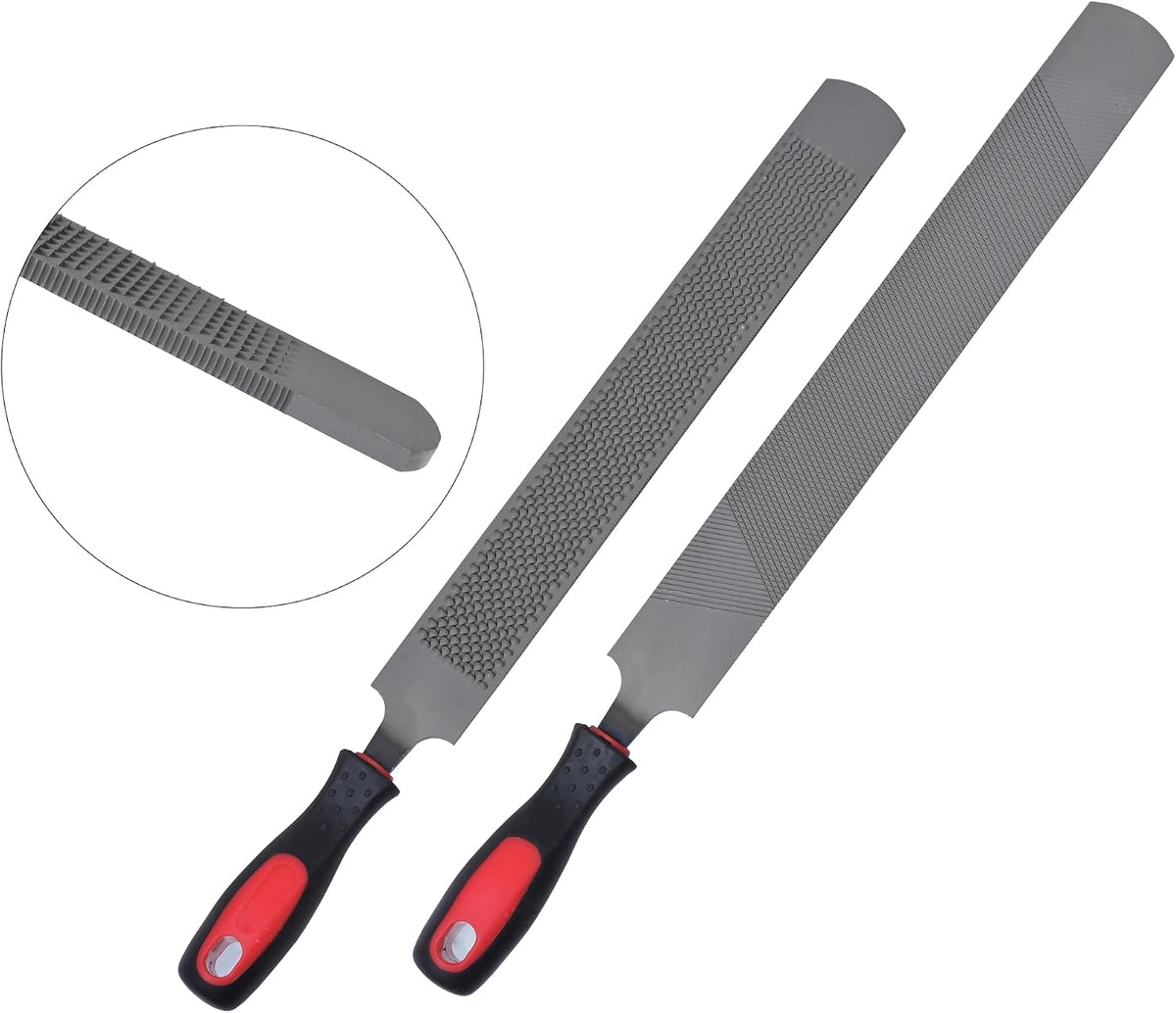 20" Hoof Rasp & Horseshoe File, Dual-Sided Coarse & Fine Farrier Rasp, Carbon Steel Hoof Trimming Tool with Non-Slip Wooden Handle for Horses, Goats, Cows & Livestock