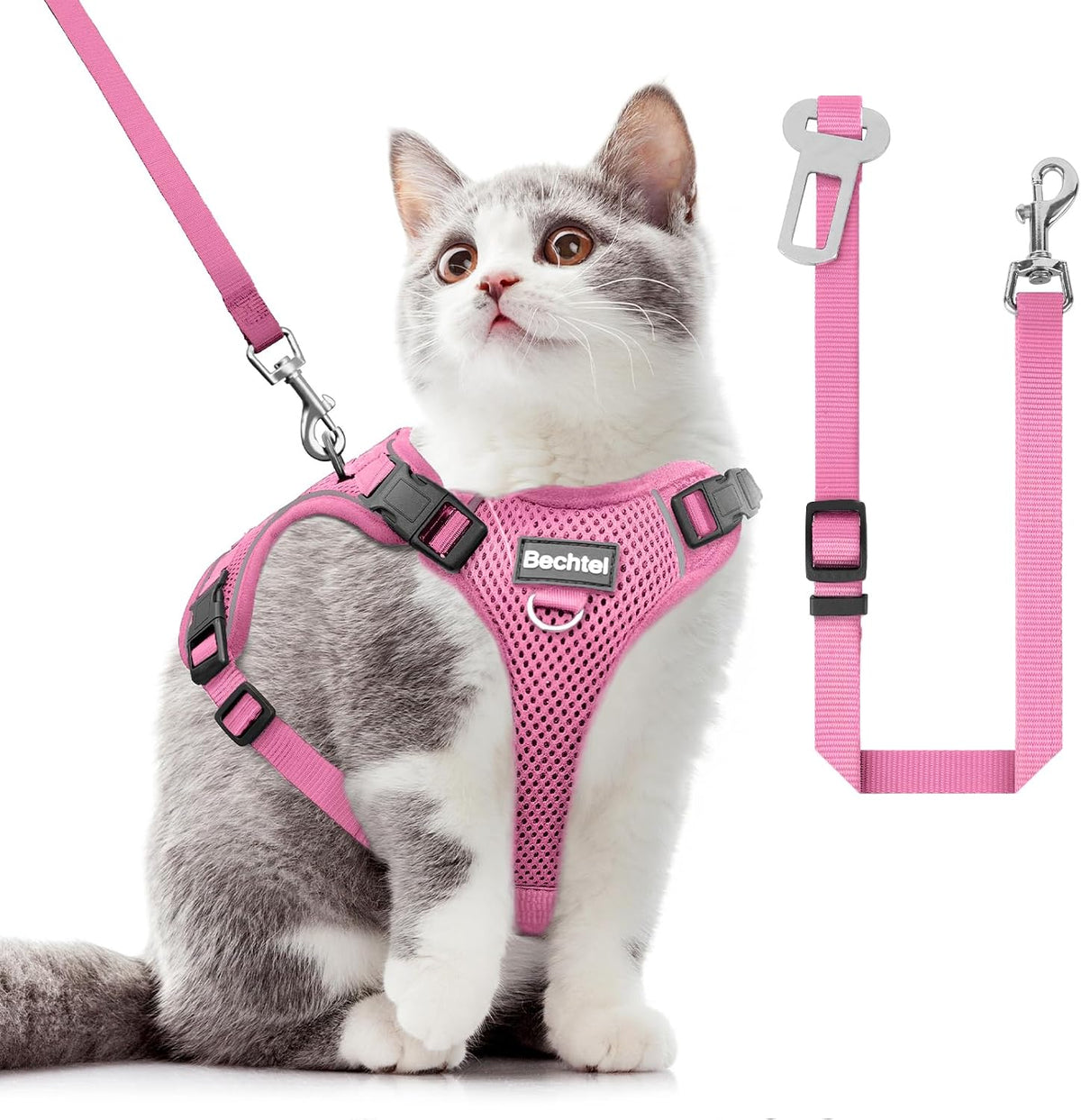 Cat Harness and Leash for Walking, The Upgrade Can be Adjusted in Four Directions and Breathable Cat Harness for Anti Escape that can be Fitted and Positioned, Reflective Strips Harness, Green,M