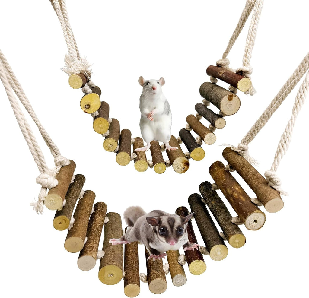 BNOSDM Sugar Glider Climbing Toys 2 Pack Nature Wood Rope Ladder Hanging Sugar Glider Bridge Cage Accessories for Mice Rat Hamster Gerbil Chinchilla