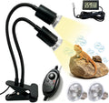 Dual-Head Reptile Heat Lamp with Timer & Waterproof Metal Probe Hygrothermograph, 2×25W UVA UVB Basking Light for Turtle Lizard Snake Bearded Dragon