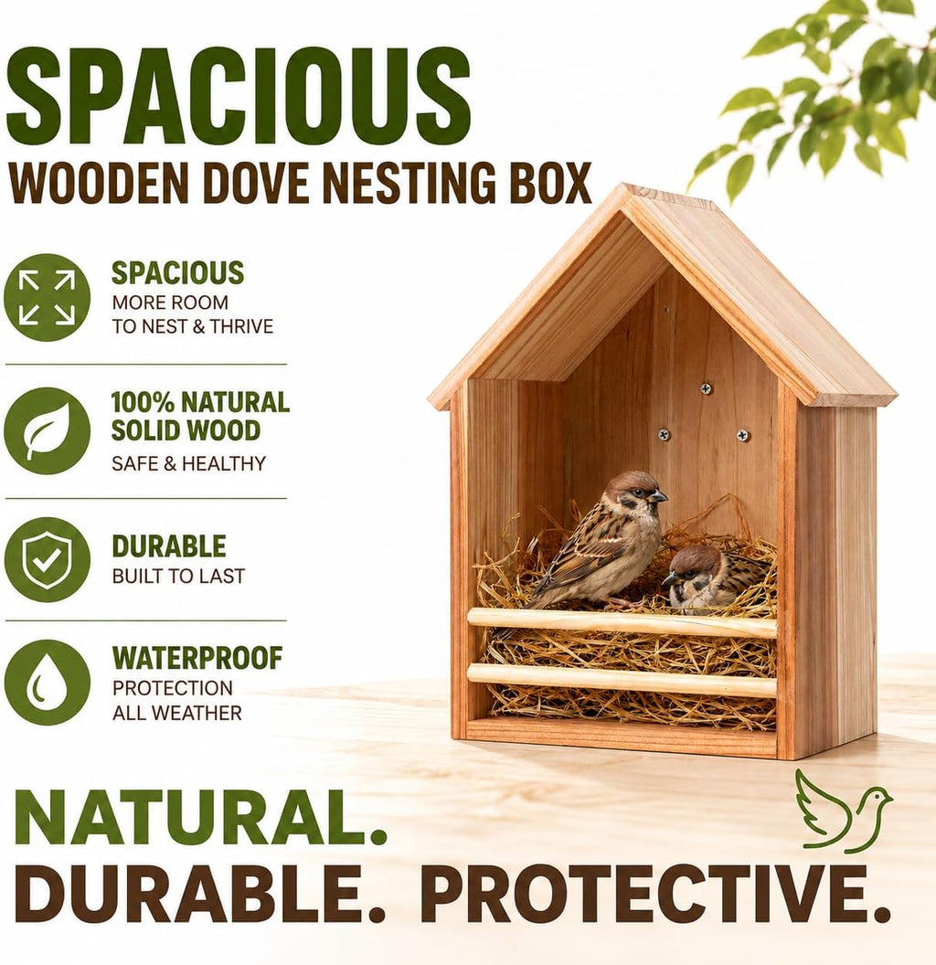 Triangular Opening Cedar Mourning Dove Nesting Box for Outside, Oltara Hanging Wooden Bird House for Outdoor Doves, Pigeons, and Other Small Birds