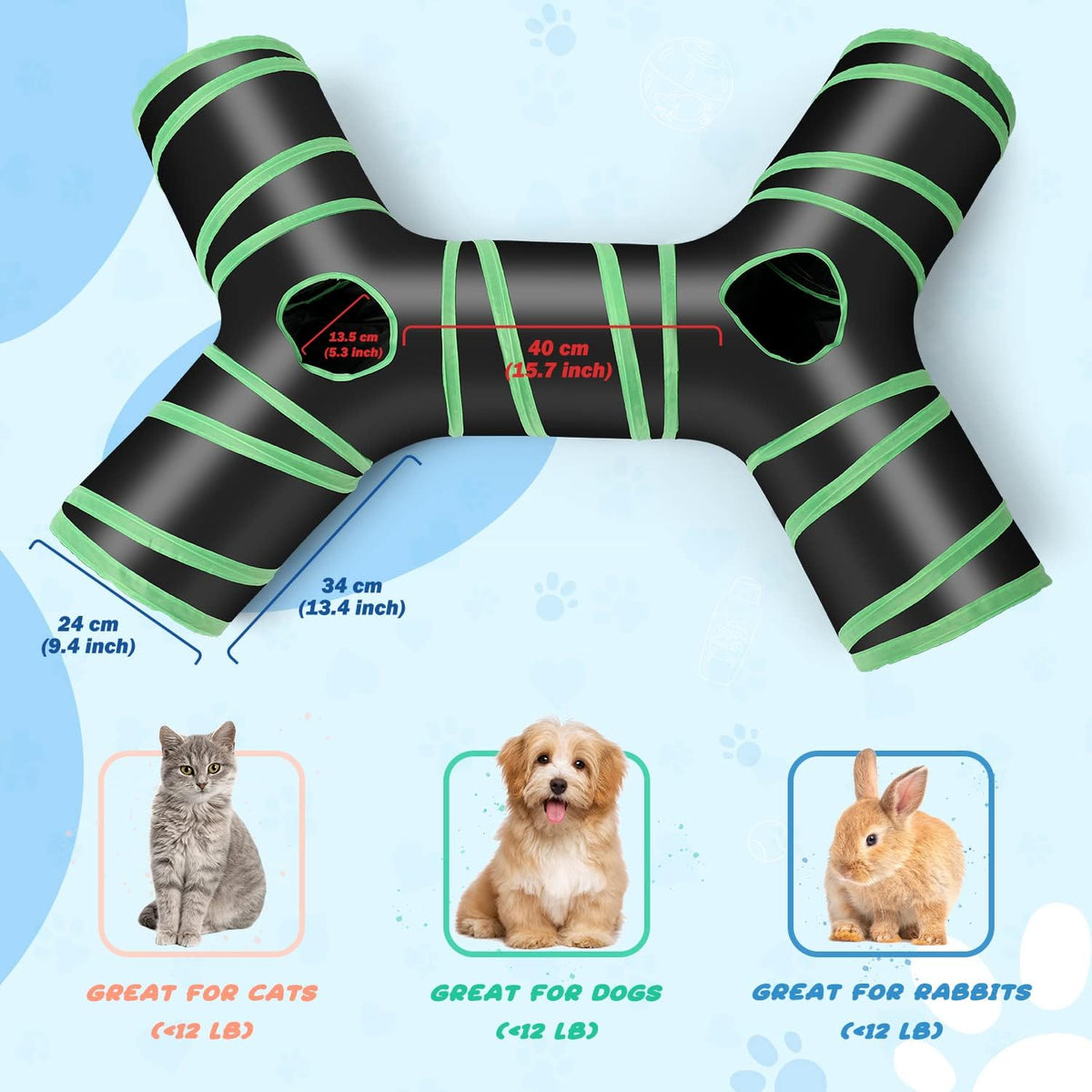 Upgraded Cat Tunnel Bone-Type, 4 Way Collapsible Cat Playhouse Pet Play Tunnel Tube with Storage Bag for Cats, Puppy, Rabbits, Ferret, Guinea Pig, Indoor and Outdoor Use