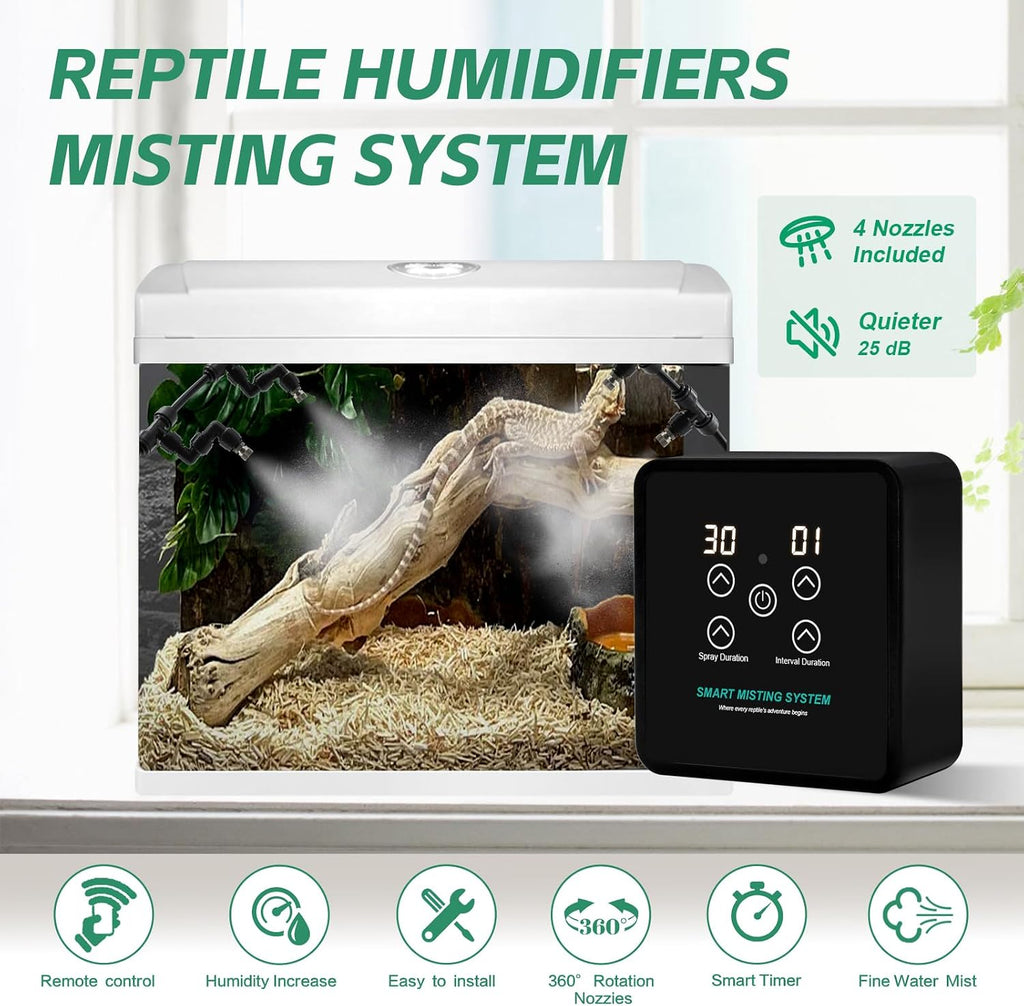 MECESOR Automatic Reptile Mister Humidifier with Timer,Programmable Terrarium Reptile Mister System for Chameleons, Snakes,Frogs,Turtles & Lizards - Smart Spray Control