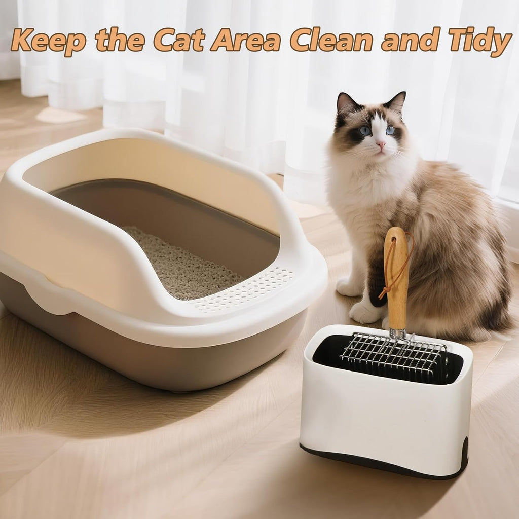 Metal Cat Litter Scooper with Holder,Poop Scooper with Waste Can,Refill Bag